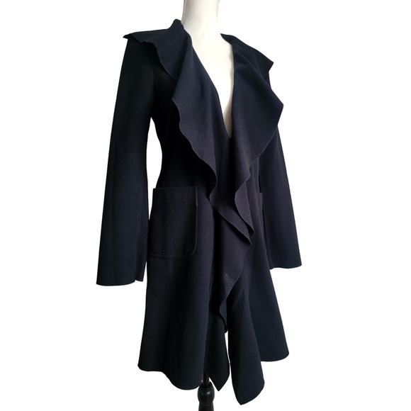 Kay Unger Jackets & Blazers - Kay Unger Black Waterfall Ruffle Collar‎ Coat Jacket Size Small